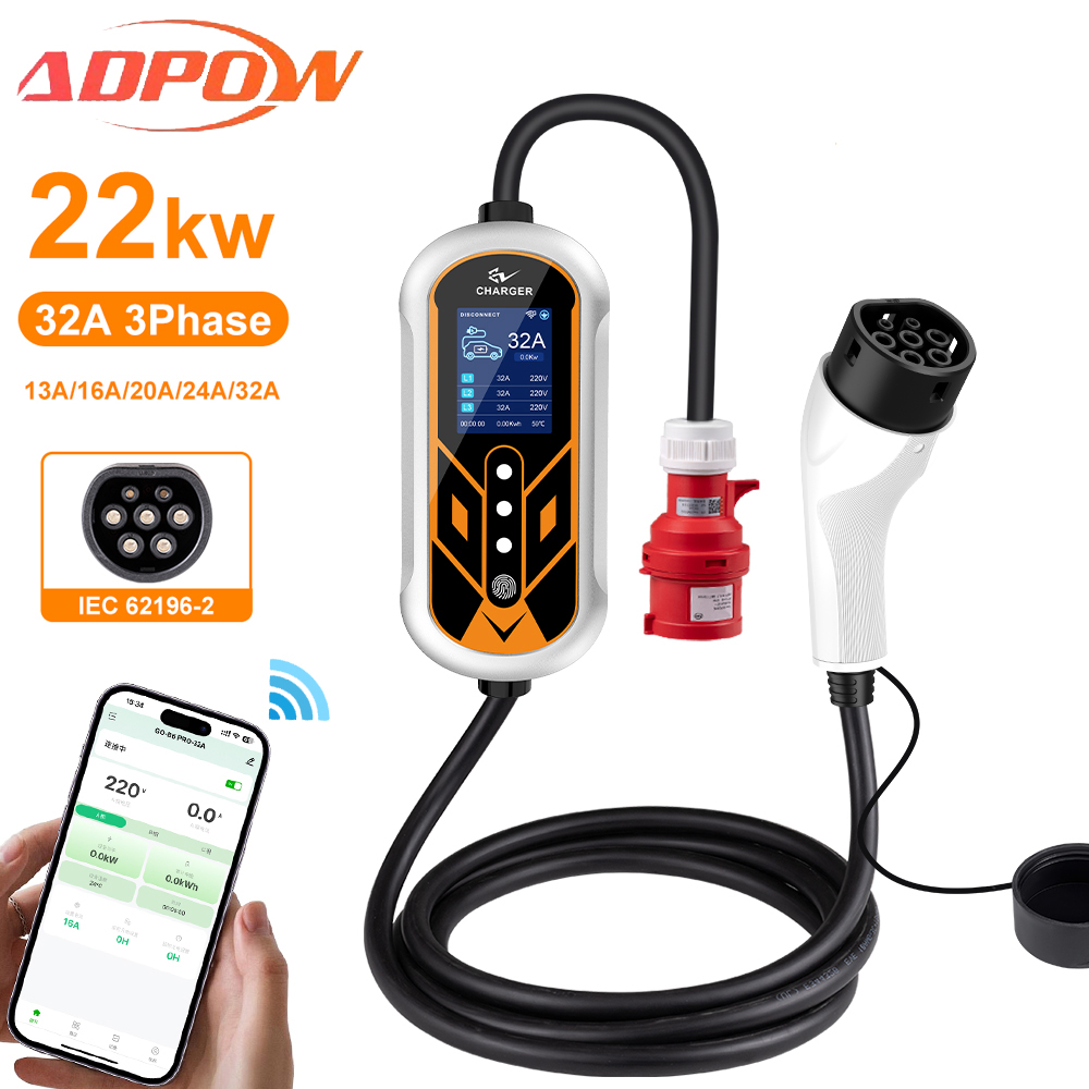 Portable Ev Charger 32A Type 2 Cee Plug - ADPOW Портативные 32A Type2 Зарядные устройства