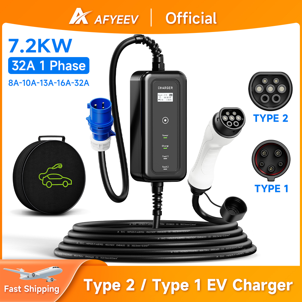 Portable Ev Charger 32A Type 2 Cee Plug - AFYEEV портативное зарядное устройство для электромобилей