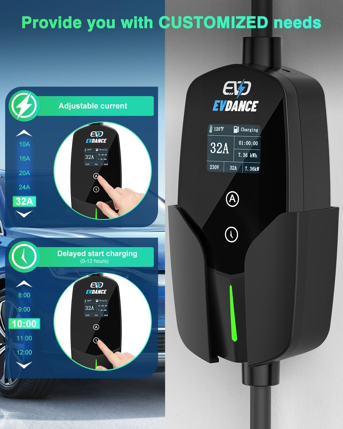 EVDANCE 32A Тип 2 EV зарядное  – обзор и цена Portable Ev Charger 32A Type 2 Cee Plug