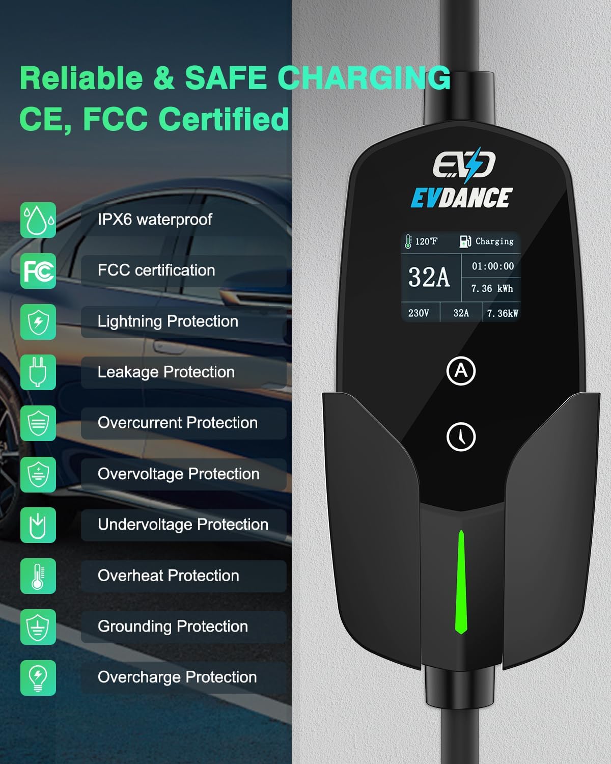 EVDANCE 32A Тип 2 EV зарядное  – обзор и цена Portable Ev Charger 32A Type 2 Cee Plug